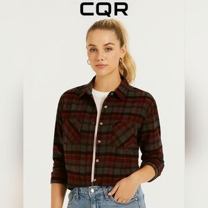 CQR Cozy Flannel Button Down Quality Cotton Shirt Red/Grey Plaid Sz M